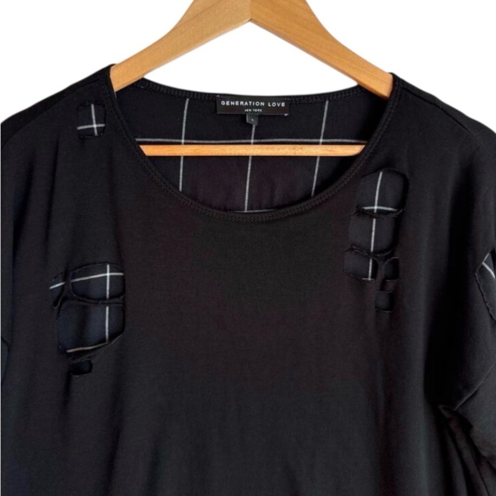 Generation Love x Revolve Destroyed Pullover Layered Top Black Plaid Grunge M - Picture 6 of 8
